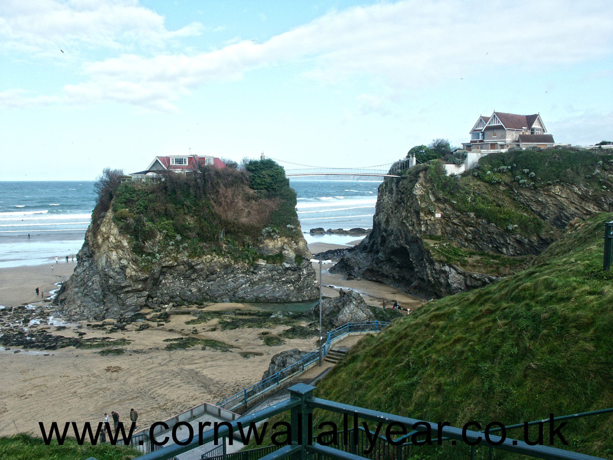 The wel known suspension bridge at Newquay. The island is private property.